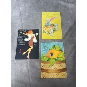 vintage sister & wife's‎ birthday card lot of 3 1960's 1970's Used